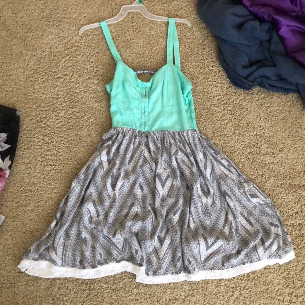 Teal and grey skater dress